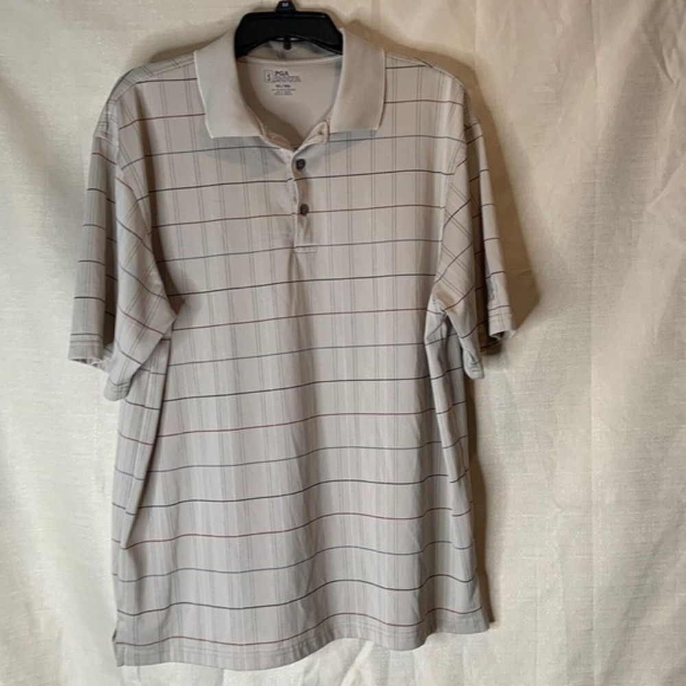PGA Tour polo shirt beige w/color blocks mens size XL